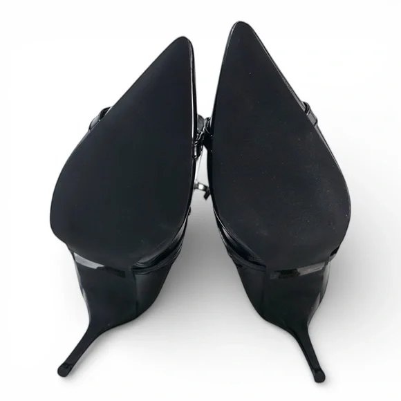 Fashion Nova Black Patent Pointed Toe Stiletto Harness Booties - Size 8.5 - Picture 4 of 4